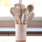 12 Piece Silicone Kitchen Utensil Set with Bamboo Handles