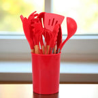 12 Piece Silicone Kitchen Utensil Set with Bamboo Handles