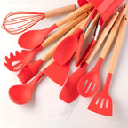 12 Piece Silicone Kitchen Utensil Set with Bamboo Handles