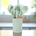 12 Piece Silicone Kitchen Utensil Set with Bamboo Handles