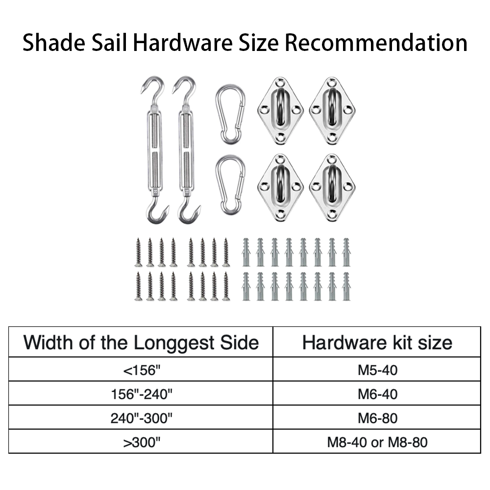 Stainless Steel 304 Shade Sail Fixing Kit, Adjustable Hardware