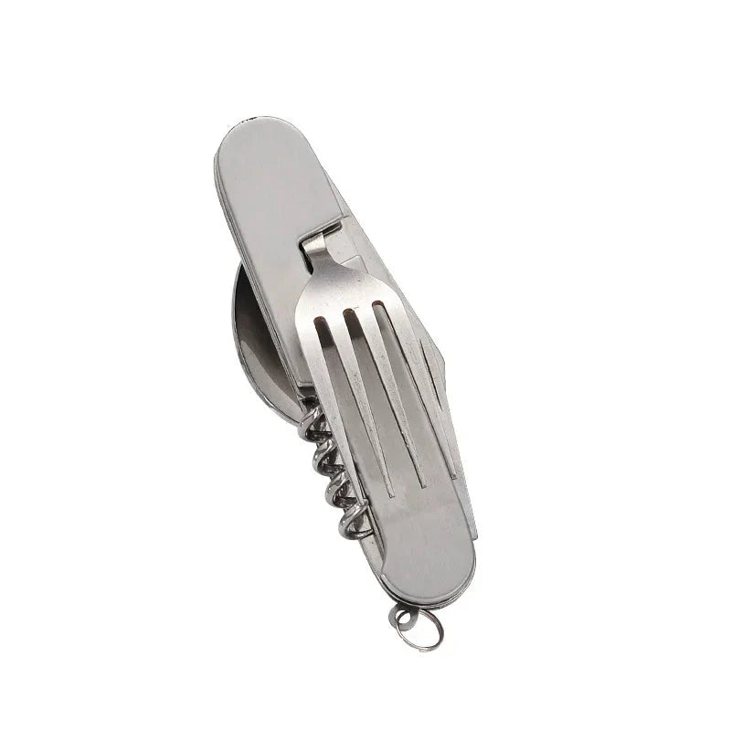 Folding Camping Cutlery Set with Spoon, Fork, Knife and Opener