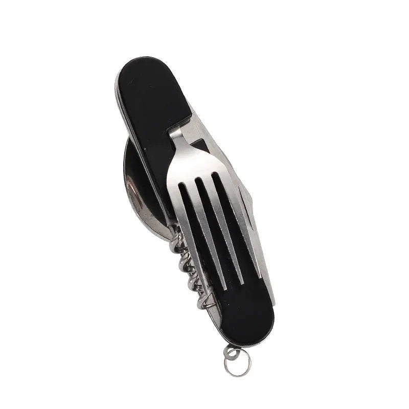 Folding Camping Cutlery Set with Spoon, Fork, Knife and Opener