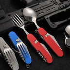 Folding Camping Cutlery Set with Spoon, Fork, Knife and Opener