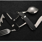 Folding Camping Cutlery Set with Spoon, Fork, Knife and Opener