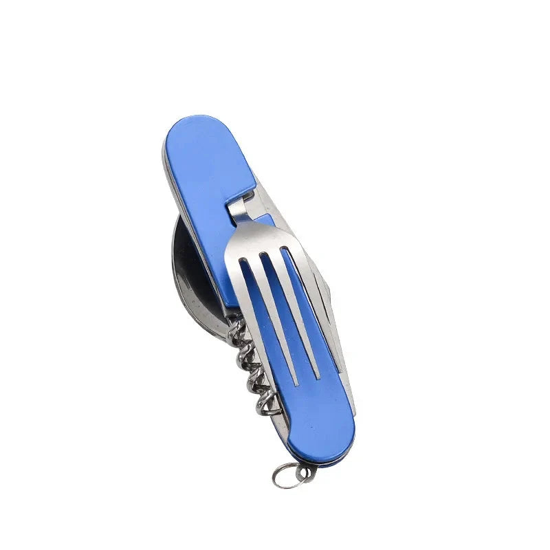 Folding Camping Cutlery Set with Spoon, Fork, Knife and Opener