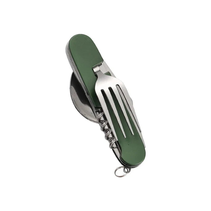 Folding Camping Cutlery Set with Spoon, Fork, Knife and Opener