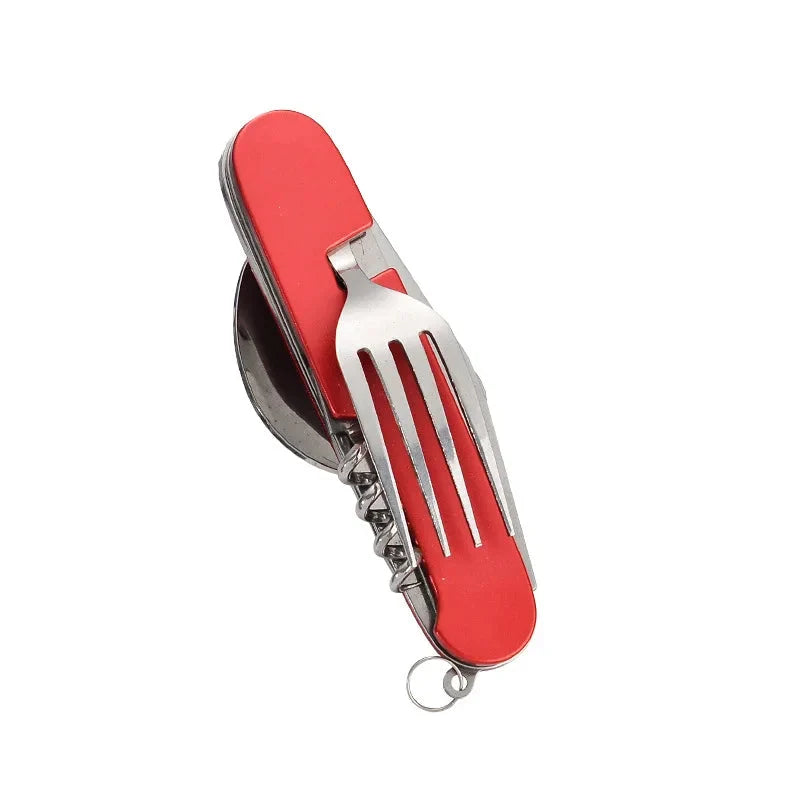 Folding Camping Cutlery Set with Spoon, Fork, Knife and Opener