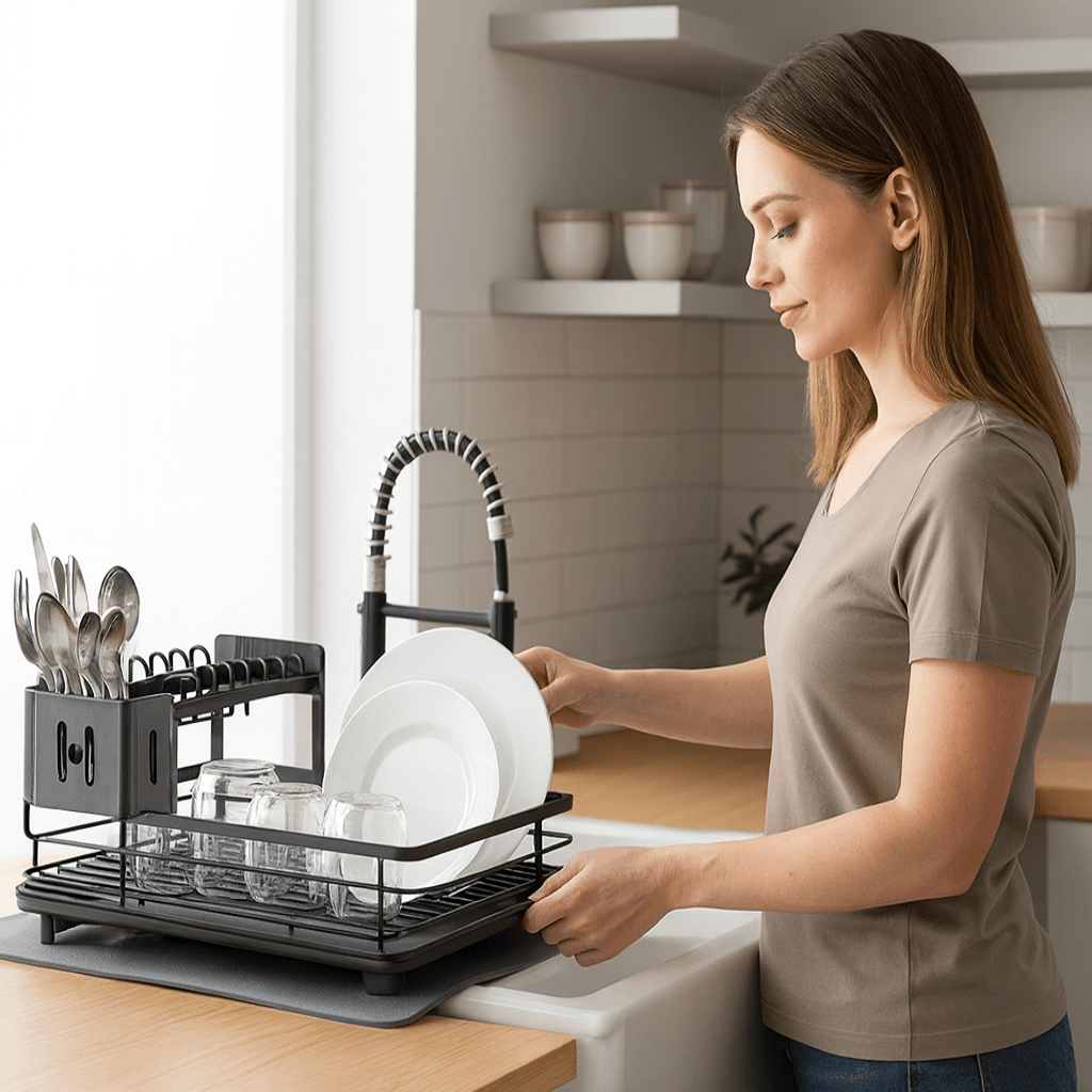 Folding Dish Drainer Rack with Non-Slip Feet
