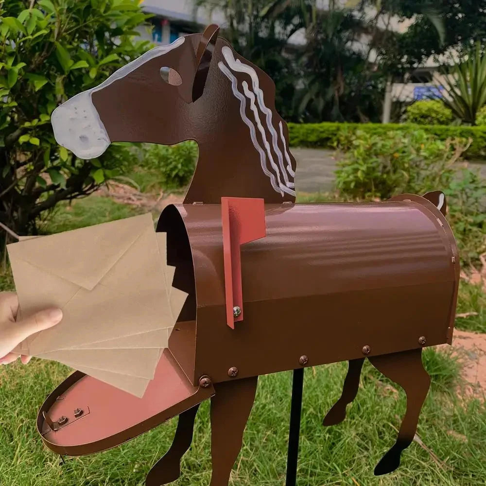 Animal-Shaped Metal Garden Letterbox with Red Flag