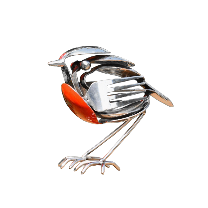 Recycled Cutlery Robin Sculpture, Handmade Garden Ornament