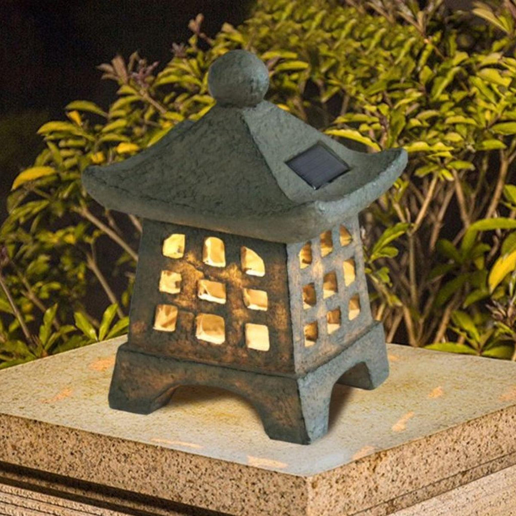 Solar Pagoda Garden Light with Integrated LED, Resin