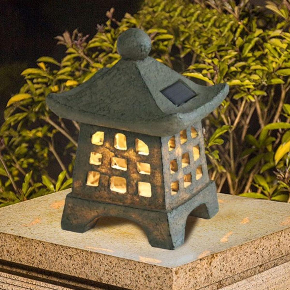 Solar Pagoda Garden Light with Integrated LED, Resin