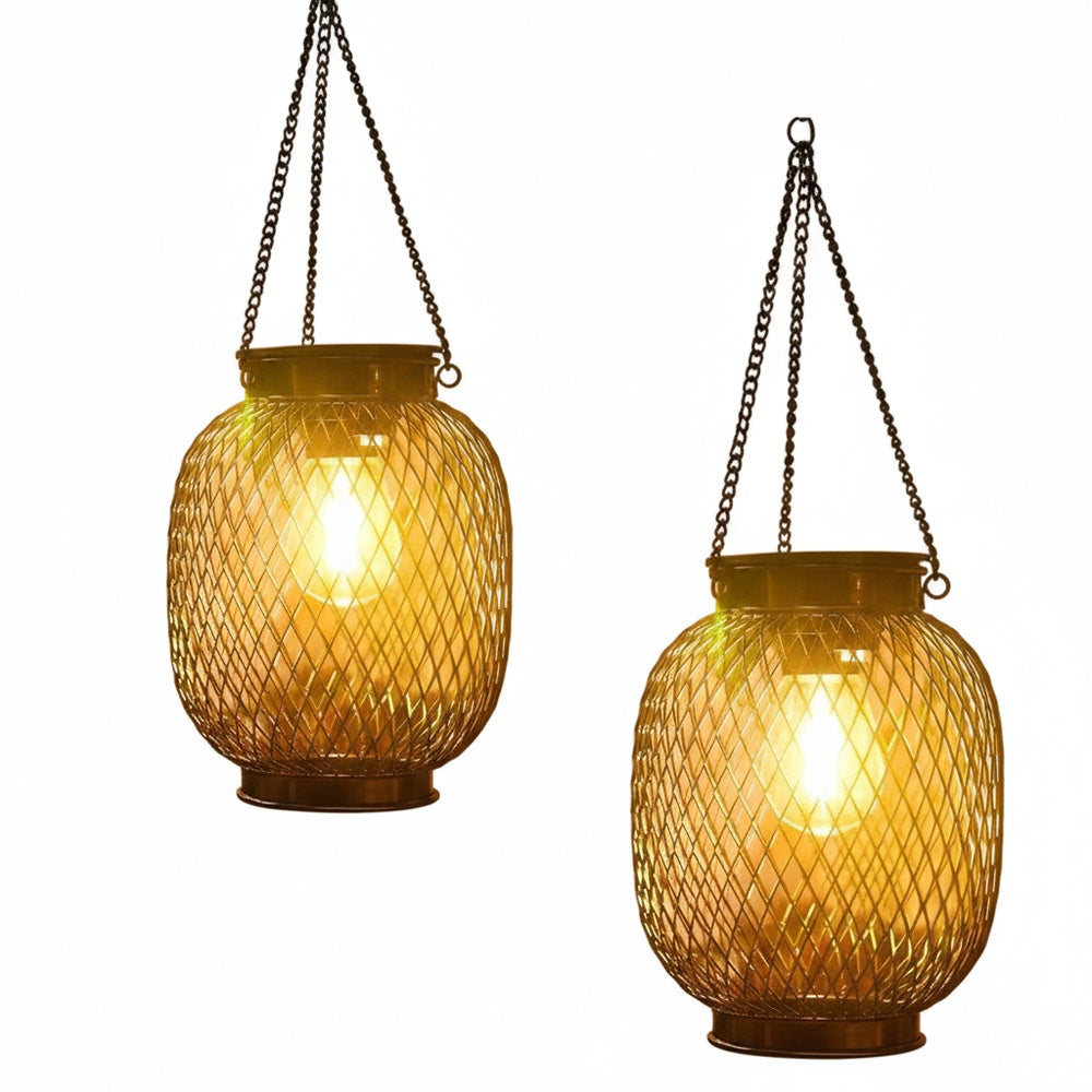 Solar Hanging Garden Lantern with Dusk Sensor, Metal Mesh