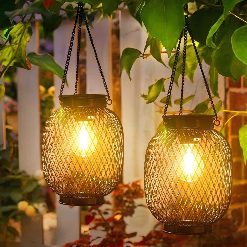 Solar Hanging Garden Lantern with Dusk Sensor, Metal Mesh