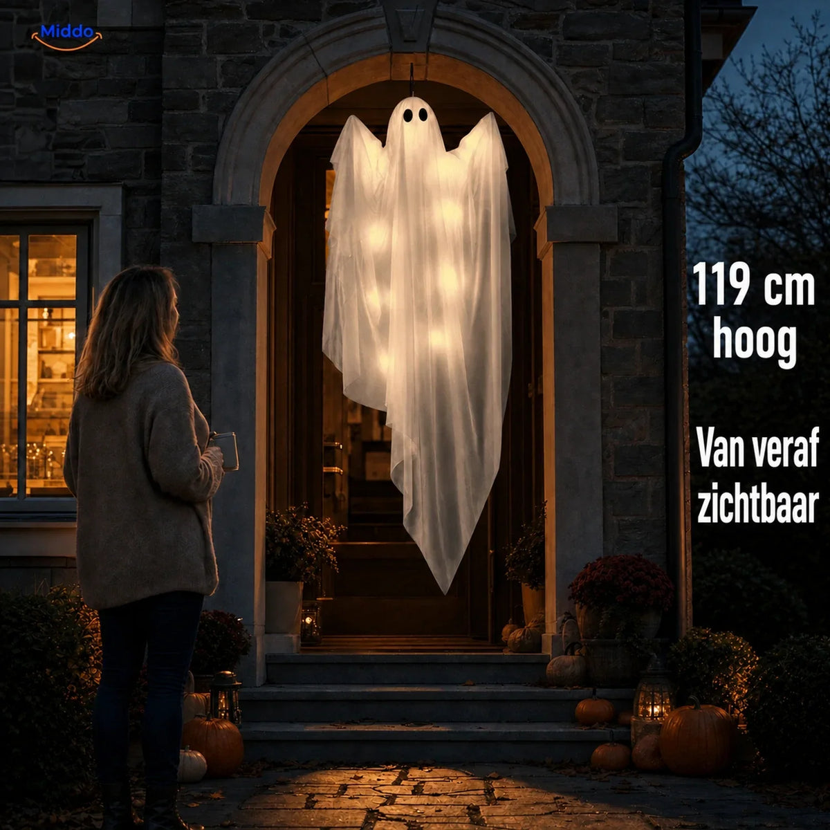 Hanging Halloween Ghost Decoration 119cm with LED Light String