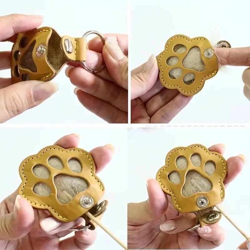 Leather-Look Paw Print Keyring with Stainless Steel Ring