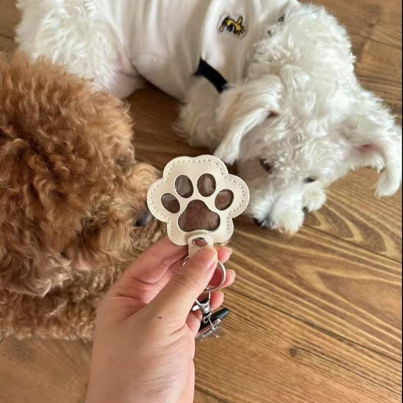 Leather-Look Paw Print Keyring with Stainless Steel Ring