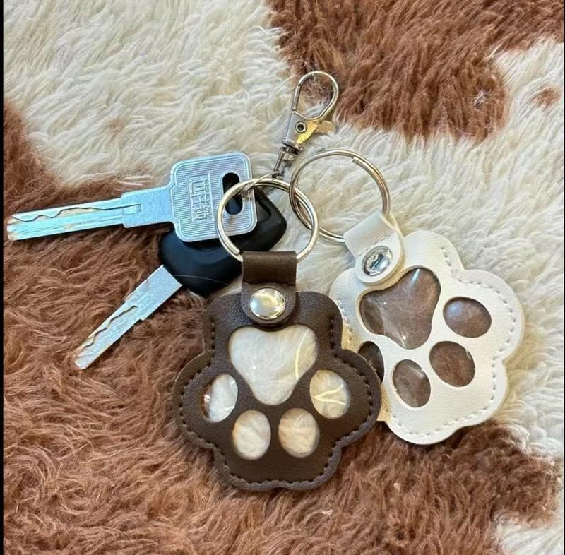 Leather-Look Paw Print Keyring with Stainless Steel Ring