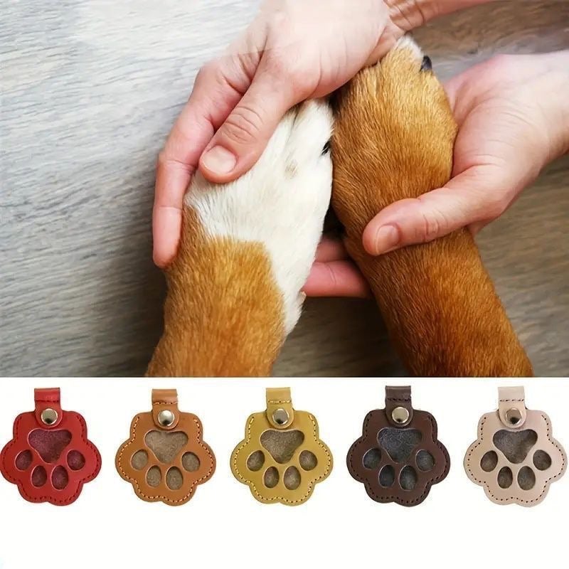 Leather-Look Paw Print Keyring with Stainless Steel Ring