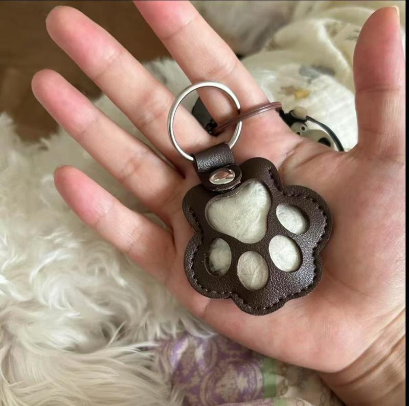 Leather-Look Paw Print Keyring with Stainless Steel Ring