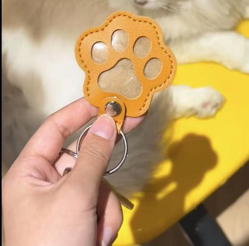 Leather-Look Paw Print Keyring with Stainless Steel Ring