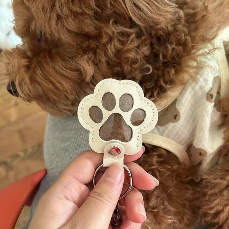 Leather-Look Paw Print Keyring with Stainless Steel Ring