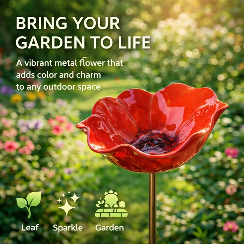 Metal Flower Bird Bath Garden Stake, 60cm, 7 Colours