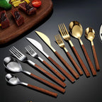 30-Piece Stainless Steel Cutlery Set, Wood-Look Handles