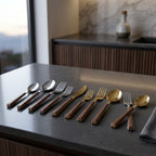 30-Piece Stainless Steel Cutlery Set, Wood-Look Handles