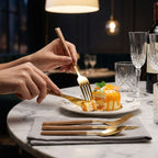 30-Piece Stainless Steel Cutlery Set, Wood-Look Handles