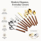 30-Piece Stainless Steel Cutlery Set, Wood-Look Handles