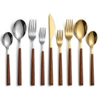 30-Piece Stainless Steel Cutlery Set, Wood-Look Handles