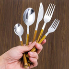 30-Piece Stainless Steel Cutlery Set, Wood-Look Handles