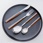 30-Piece Stainless Steel Cutlery Set, Wood-Look Handles