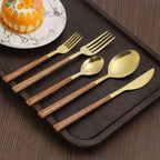 30-Piece Stainless Steel Cutlery Set, Wood-Look Handles