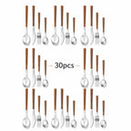 30-Piece Stainless Steel Cutlery Set, Wood-Look Handles