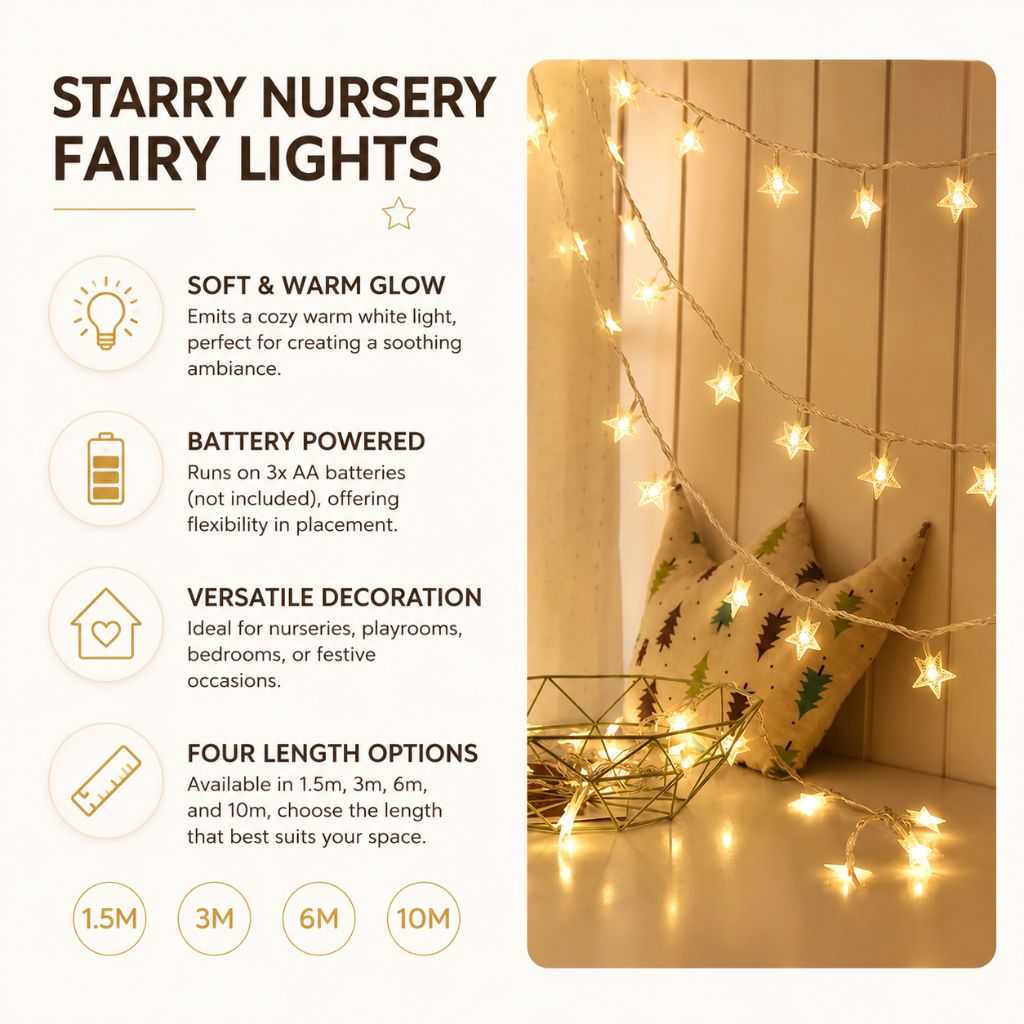 Battery Fairy Lights, Warm White LED Star String