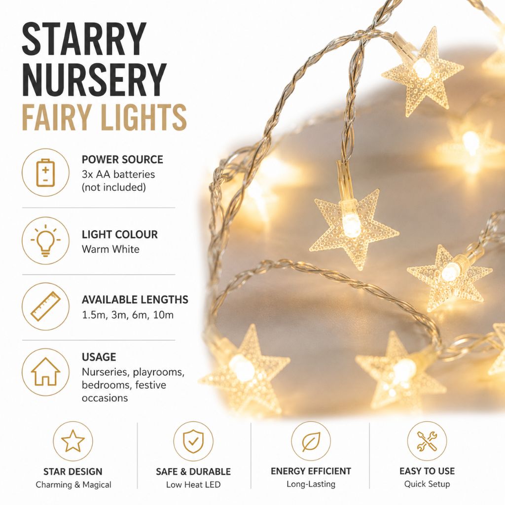 Battery Fairy Lights, Warm White LED Star String