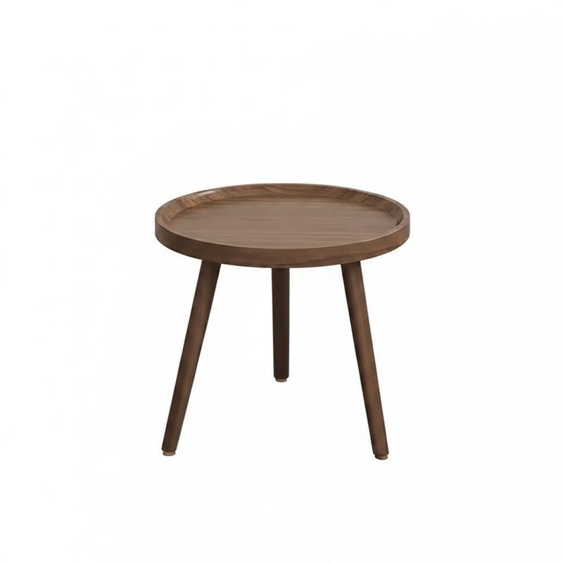 Scandi Round Wood Coffee Table with Raised Tray Edge