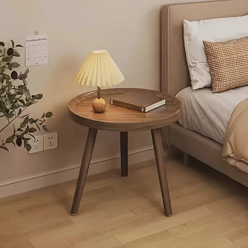Scandi Round Wood Coffee Table with Raised Tray Edge