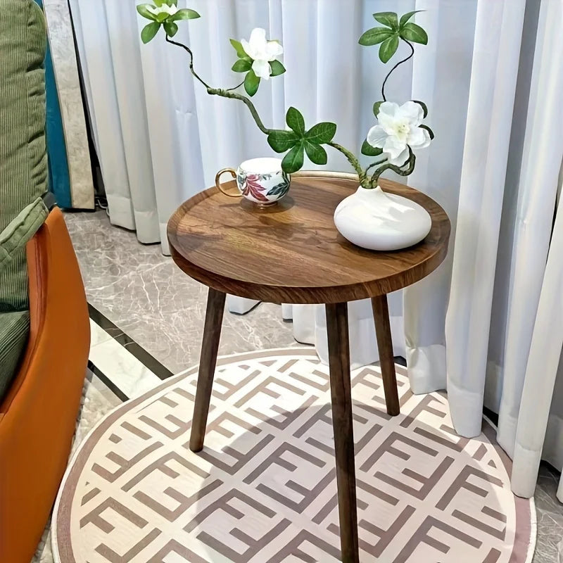 Scandi Round Wood Coffee Table with Raised Tray Edge