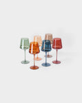 Hand-Blown Coloured Wine Glasses, Set of 6, Rainbow Tones
