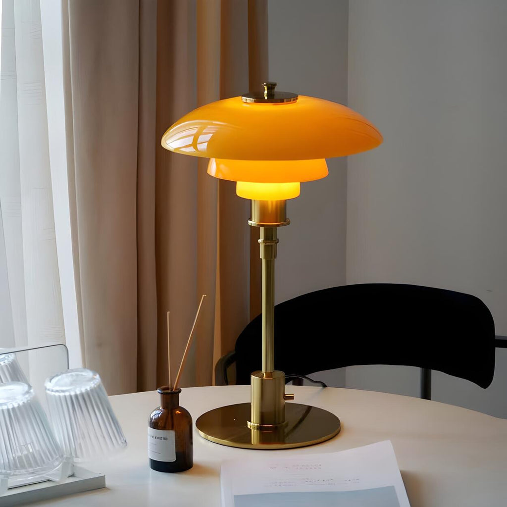 Tiered Amber Glass Table Lamp with Gold-Effect Metal Base