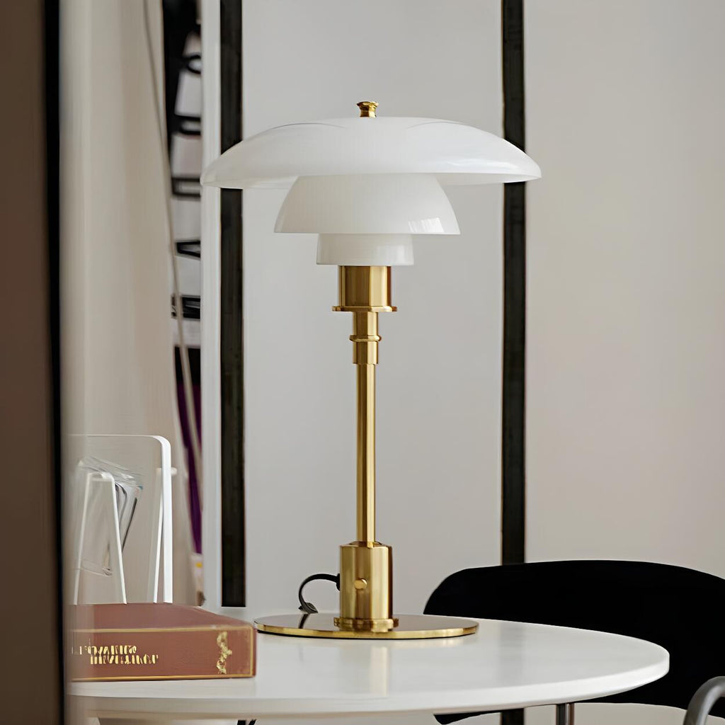 Tiered Amber Glass Table Lamp with Gold-Effect Metal Base