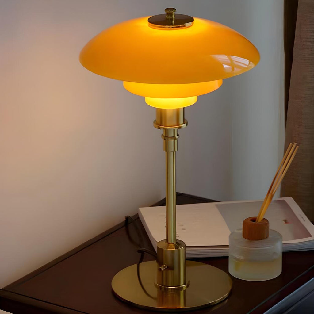 Tiered Amber Glass Table Lamp with Gold-Effect Metal Base