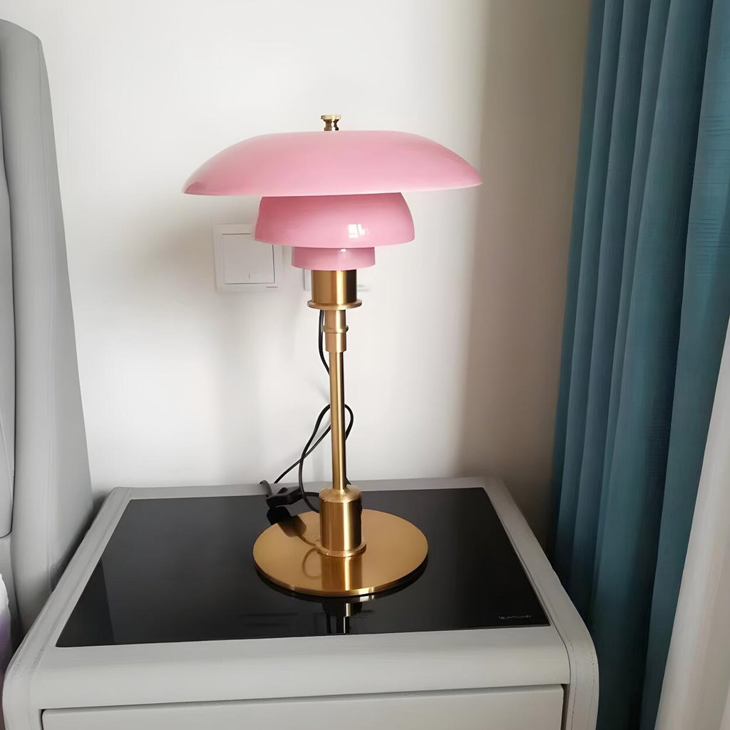 Tiered Amber Glass Table Lamp with Gold-Effect Metal Base