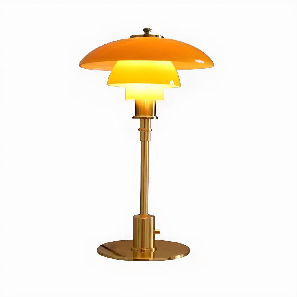 Tiered Amber Glass Table Lamp with Gold-Effect Metal Base