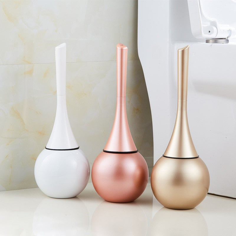 Vase-Shaped Toilet Brush and Holder Set, Copper or Silver