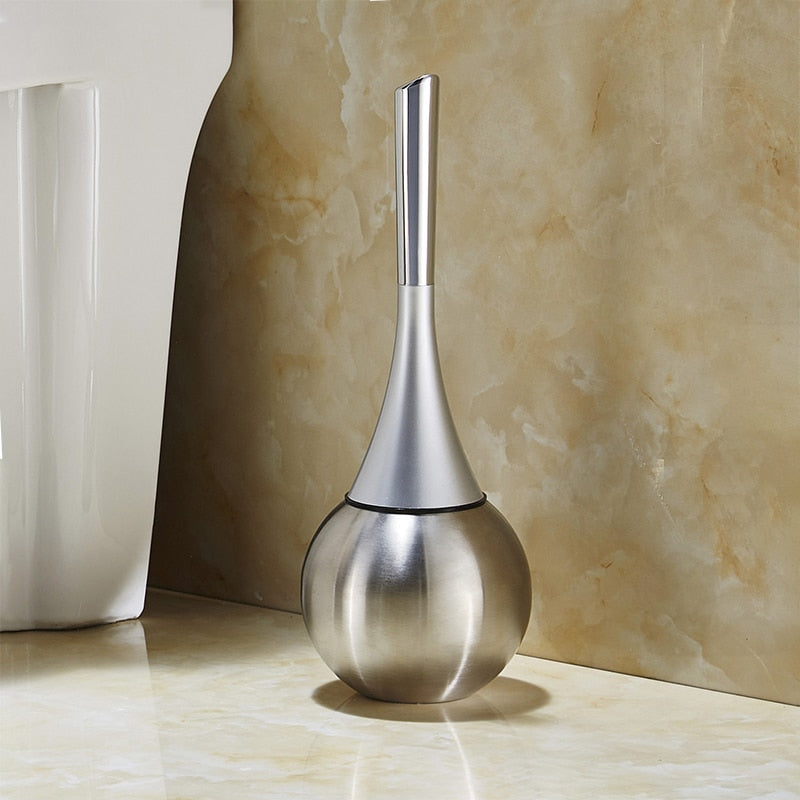 Vase-Shaped Toilet Brush and Holder Set, Copper or Silver